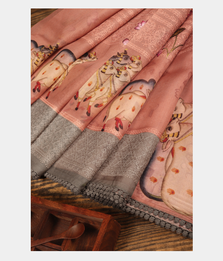Peach Kora Organza Printed Saree T229455-image