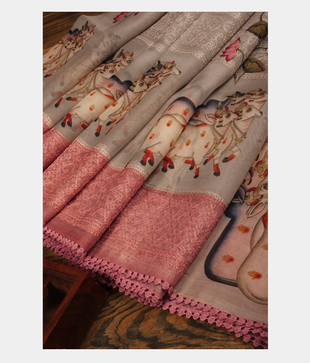 Grey Kora Organza Printed Saree T229446-image