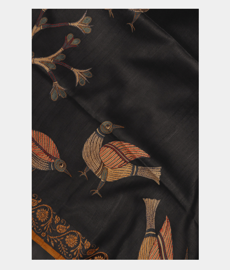 Grey Tussar Kantha Work Saree T224302-image