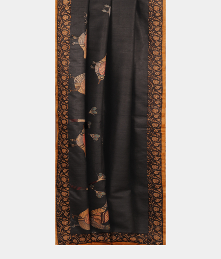 Grey Tussar Kantha Work Saree T2243022