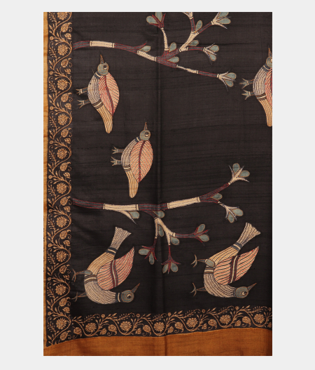 Grey Tussar Kantha Work Saree T2243024