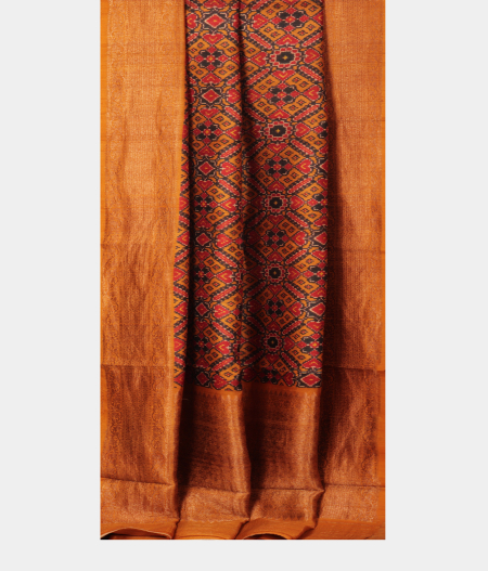 Mustard Yellow Tussar Printed Saree T2286332