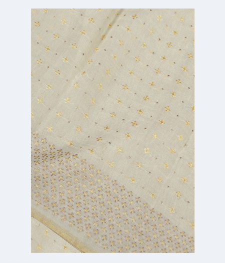 White Chanderi Cotton Embroidery Saree T145158-image