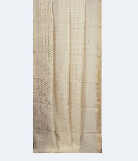 White Chanderi Cotton Embroidery Saree T1451582