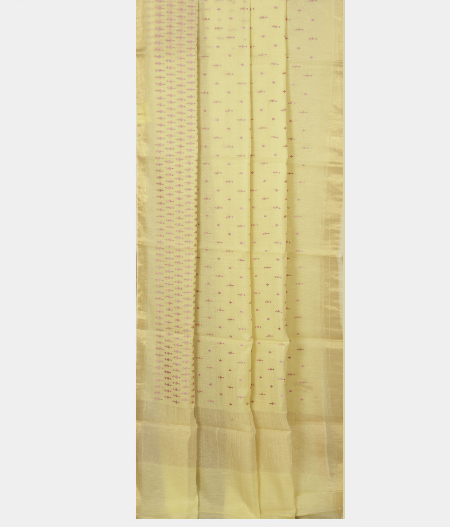 Light Yellow Chanderi Cotton Embroidery Saree T1970012