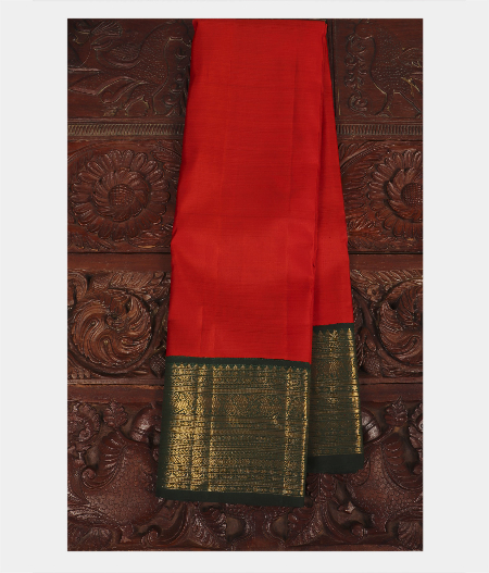 Orangish Red Handwoven Kanjivaram Silk Saree T227065-image