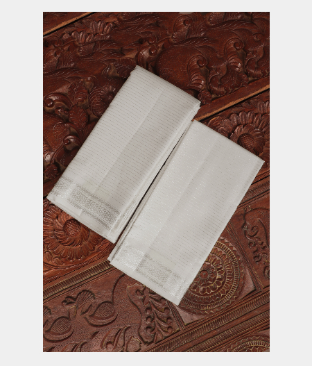 White Handwoven Kanjivaram Silk Dhoti and Vastharam T218009-image