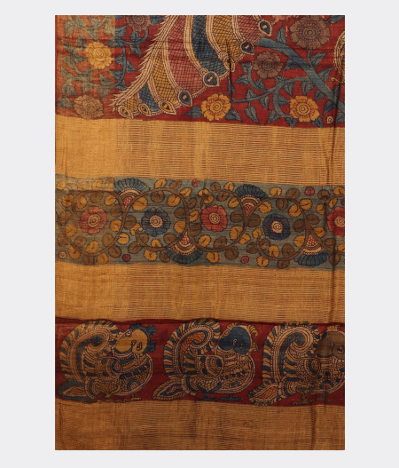 Rust Tussar Handpainted Kalamkari Saree T2268525