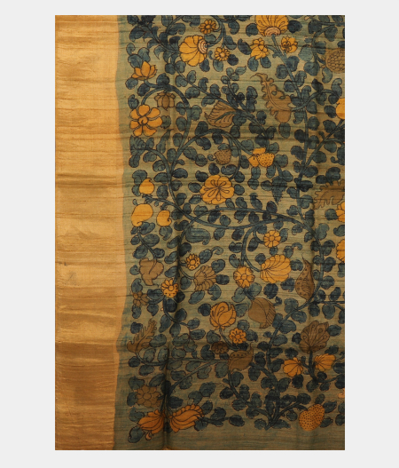 Walnut Brown Tussar Handpainted Kalamkari Saree T2268504