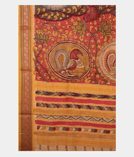 Grey Tussar Handpainted Kalamkari Saree T2275835