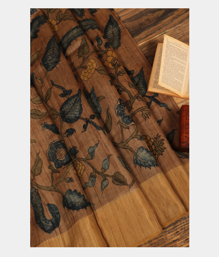 Walnut Brown Tussar Handpainted Kalamkari Saree T226850-image