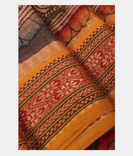 Grey Tussar Handpainted Kalamkari Saree T2275833