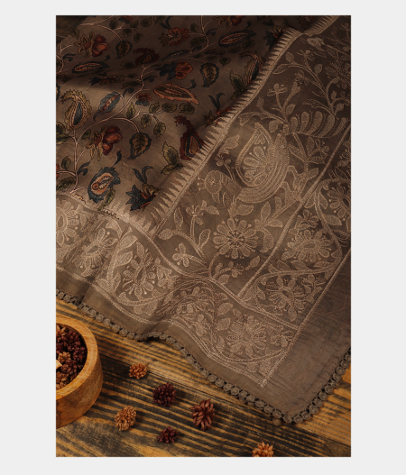 Light Grey Kora Organza Printed Saree T230196-image