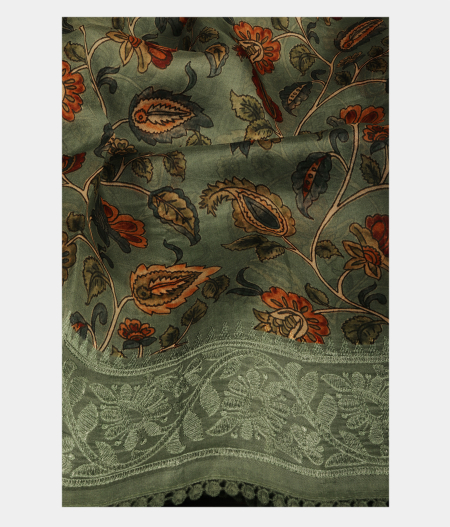 Green Kora Organza Printed Saree T2301852