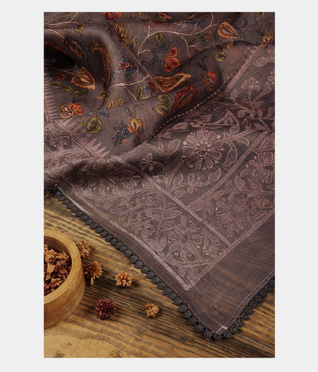 Dark Grey Kora Organza Printed Saree T230187-image