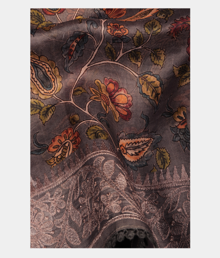 Dark Grey Kora Organza Printed Saree  T2301872