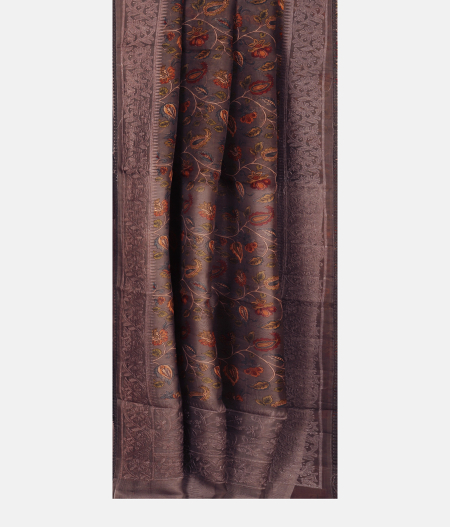 Dark Grey Kora Organza Printed Saree  T2301874