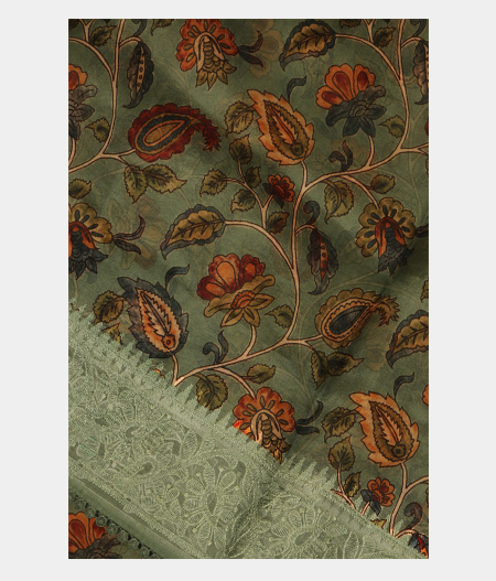 Green Kora Organza Printed Saree T2301855