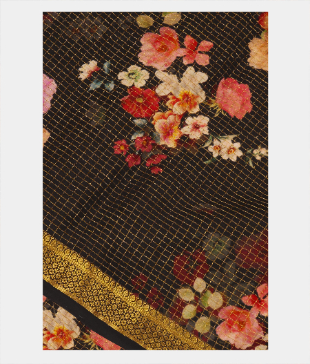 Black Crepe Silk Saree T223403-image