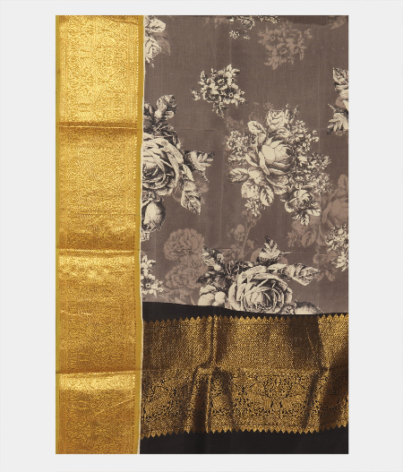 Dark Grey Printed Kanjivaram Silk Dupatta T2220793