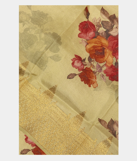 Light Yellow Printed Kanjivaram Silk Dupatta T228871-image