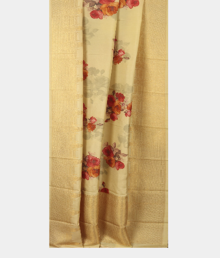 Light Yellow Printed Kanjivaram Silk Dupatta T2288712