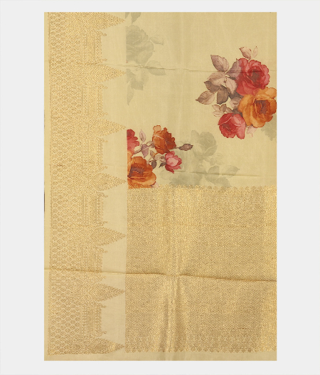 Light Yellow Printed Kanjivaram Silk Dupatta T2288713