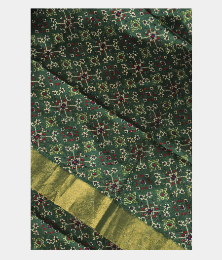 Bottle Green Printed Raw Silk Saree T231571-image