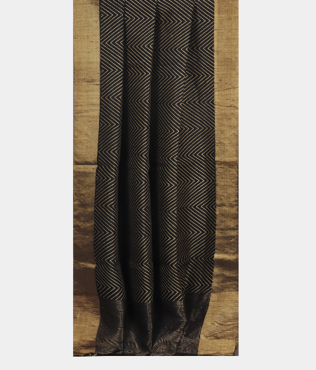 Black Printed Raw Silk Saree T2315212