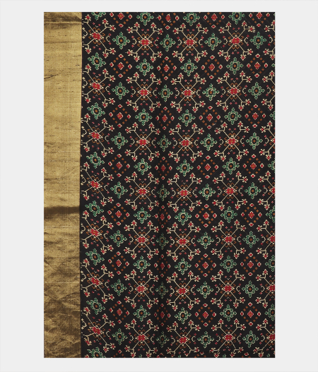 Black Printed Raw Silk Saree T2315213