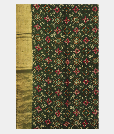 Bottle Green Printed Raw Silk Saree T2315223