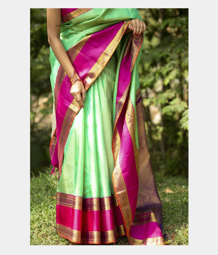 Bluish Apple Green  Handwoven Kanjivaram Silk Saree T2269772