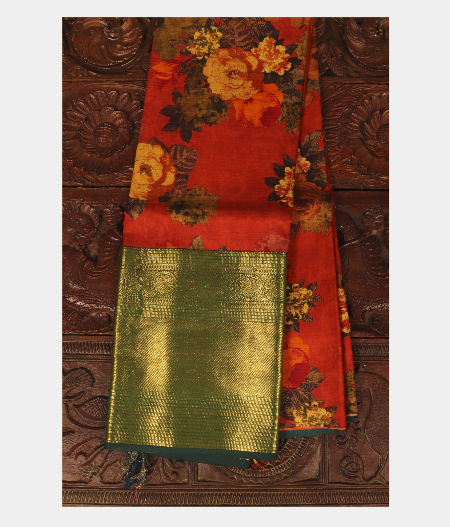 Rust Handwoven Kanjivaram Silk Pavadai T215096-1-image
