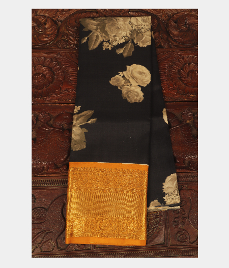 Black Handwoven Kanjivaram Silk Pavadai T227510-image