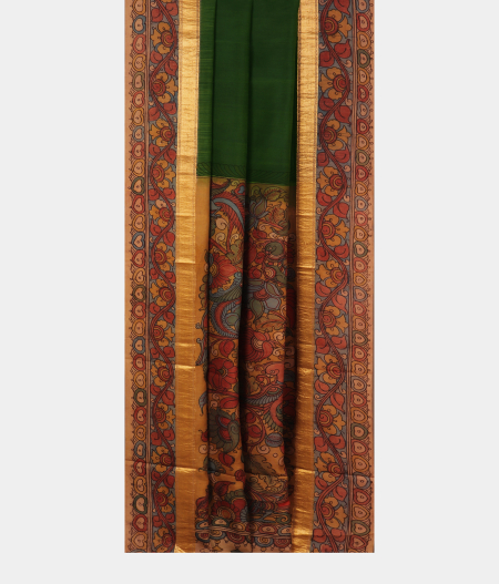Green Handpainted Kalamkari Soft Silk Saree T2290732