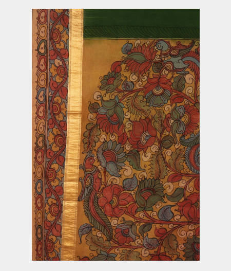 Green Handpainted Kalamkari Soft Silk Saree T2290734