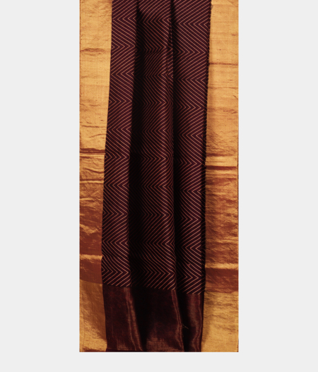 Brown Printed Raw Silk Saree T2315312