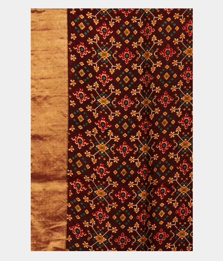Brown Printed Raw Silk Saree T2315313