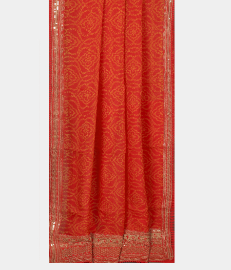 Reddish Orange  Kora Organza Printed Saree T2319302