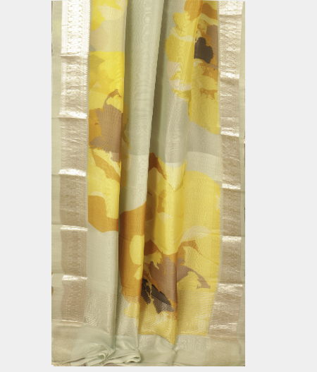 Grey Kora Organza Printed Saree T2326462