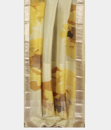 White Kora Organza Printed Saree T2326442