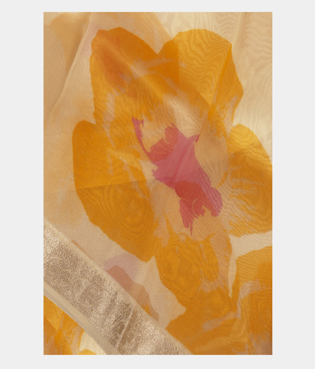 Light Yellow Kora Organza Printed Saree T232641-image