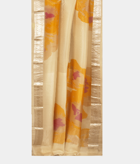 Light Yellow Kora Organza Printed Saree T2326412