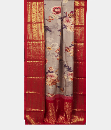 Light Grey  Printed Kanjivaram Silk Dupatta T2288782