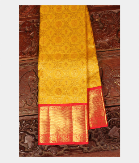 Greenish Yellow Handwoven Kanjivaram Silk Saree T231810-image