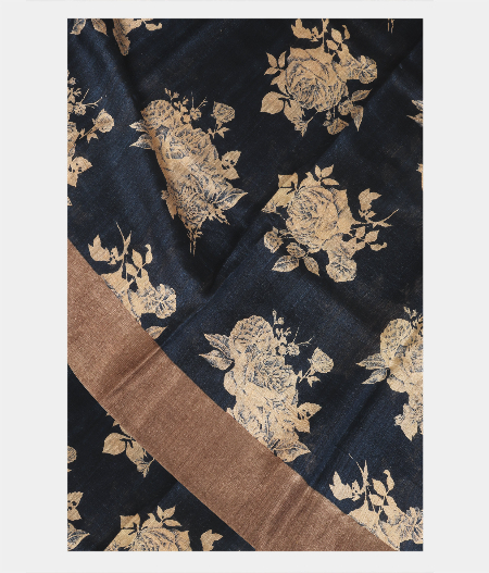 Dark Blue Tussar Printed Saree T210490-image