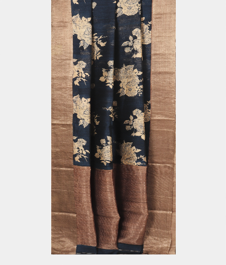 Dark Blue Tussar Printed Saree T2104902