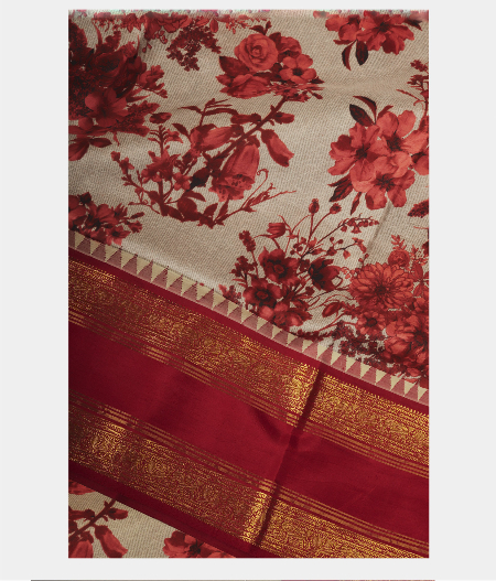 Grey Hand Printed Kanjivaram Silk Saree T220911-image