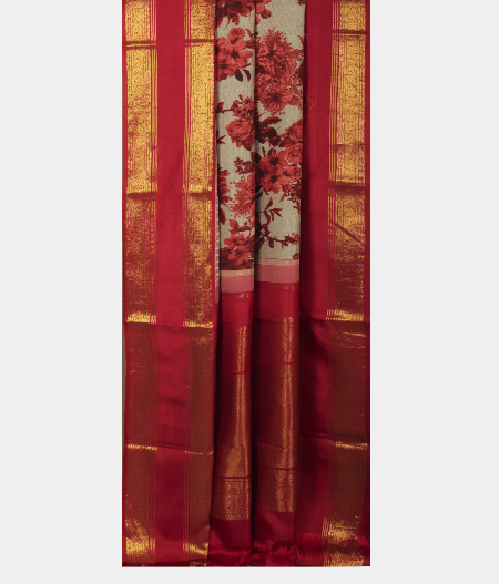 Grey Hand Printed Kanjivaram Silk Saree T2209112