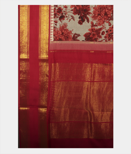 Grey Hand Printed Kanjivaram Silk Saree T2209114